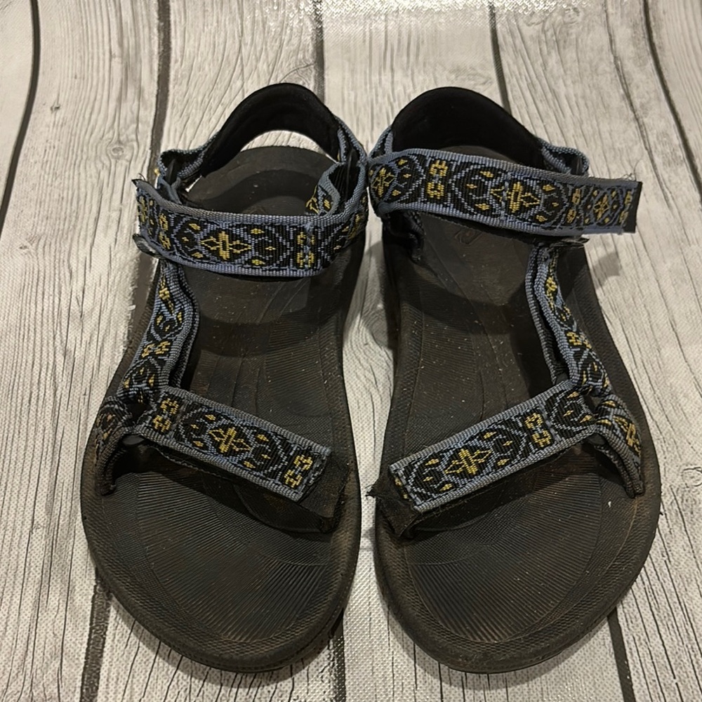 Teva Black and Blue Sandals with Yellow Accents